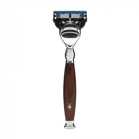 Set de barbierit cu aparat de ras compatibil Gillette Fusion si pamatuf cu par de bursuc cu maner din lemn de esenta tare Muehle Sophist S 93 H 47 F