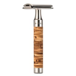 Aparat de ras clasic Safety Razor cu piaptan inchis si maner din otel si scoarta de mesteacan Muehle Rocca R95