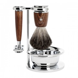 Set de barbierit cu aparat clasic si pamatuf din par de bursuc cu maner din lemn de frasin S81H220SSR