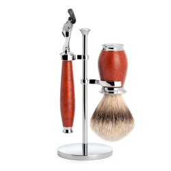 Set de barbierit cu aparat de ras compatibil Gillette Fusion si pamatuf Silvertip Badger cu par de bursuc si maner din lemn de briar S 091 H 59 F
