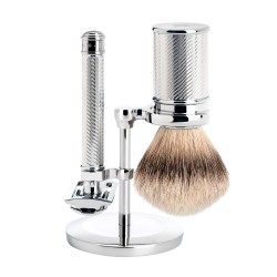 Set de barbierit cu aparat de ras clasic si pamatuf Silvertip Badger cu par de bursuc GS TRAD CHROM